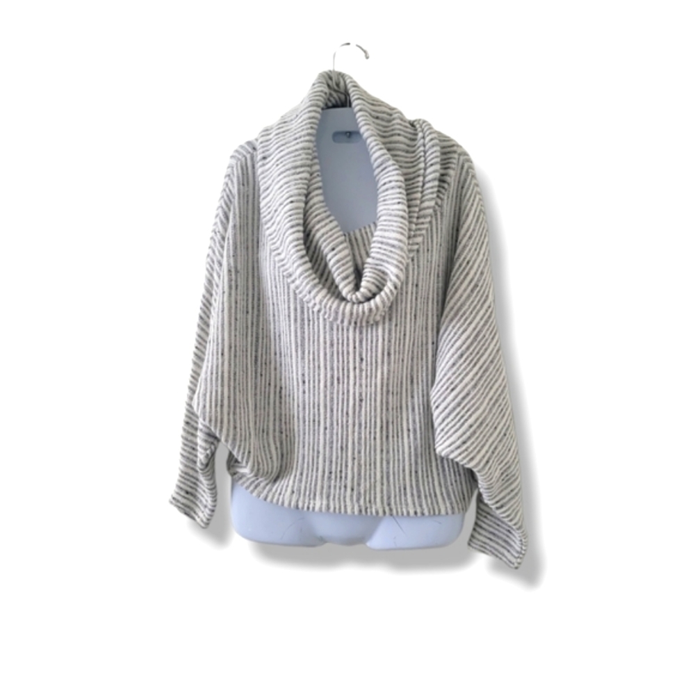 H&G | Anthro | Oversized Gray/White Stripe Chunky Cowl Knit Dolman Sweater